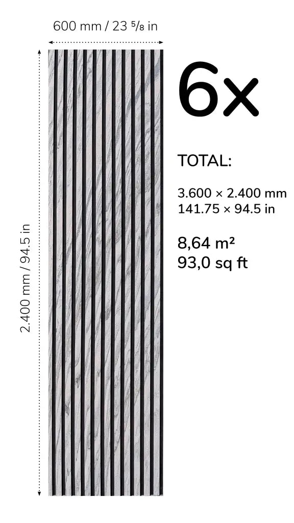Zestaw Bookmatching z 6 paneli akustycznych Slate-Lite ARCTIC WHITE, 240 × 60 cm
